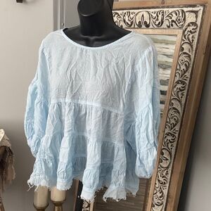 Light Blue Tiered Peasant Top - Women